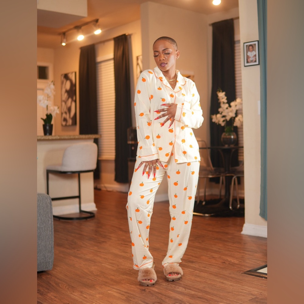 Cream Pajama Set with Orange Print